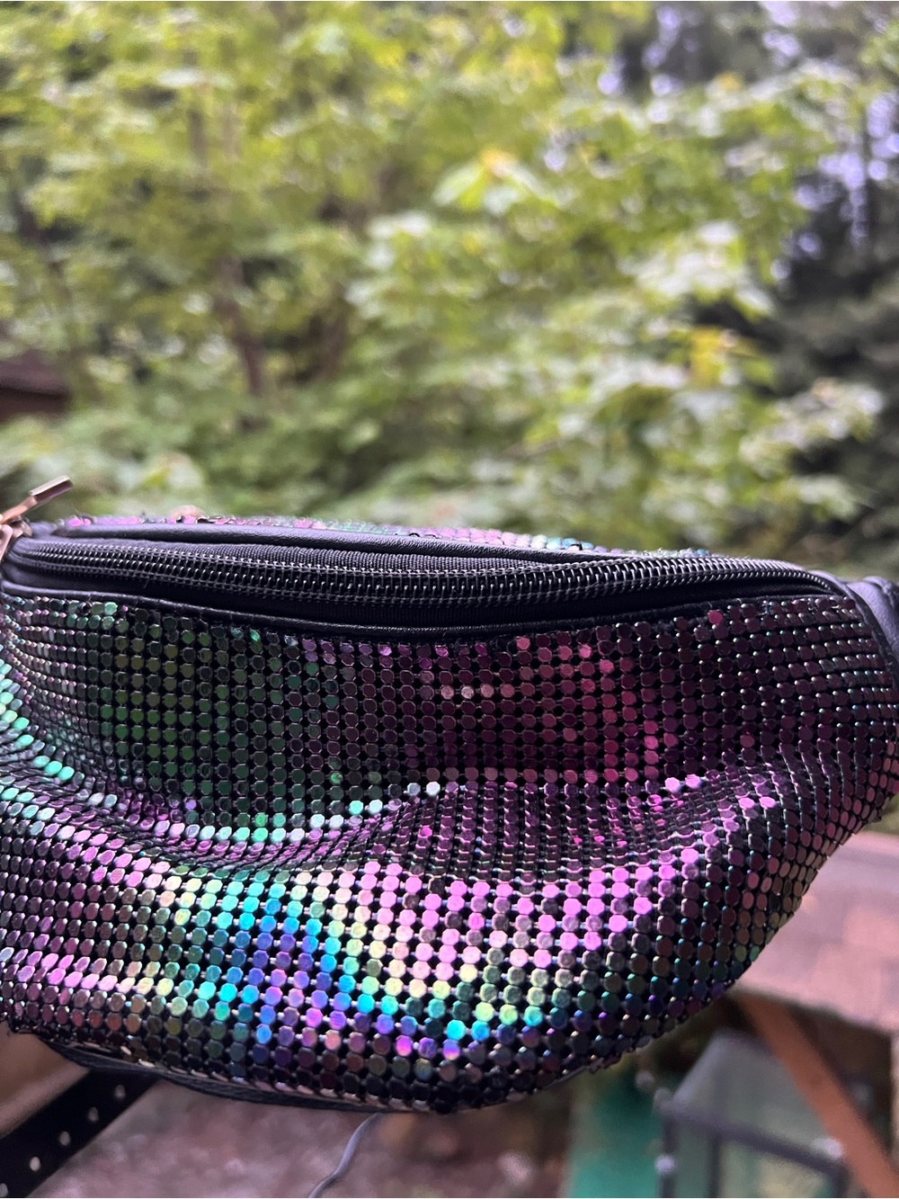 Sequin Oil Slick Multi Tone Leather Adjustable Waist Purse Fanny Pack Hip Bag - Picture 12 of 12